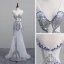 Sexy Blanche Transparentes Robe De Soirée 2020 Trompette / Sirène Col v profond Sans Manches Paillettes Perlage Train De Balayage Volants Dos Nu Robe De Ceremonie