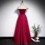 Chic / Beautiful Burgundy Dancing Prom Dresses 2020 A-Line / Princess Off-The-Shoulder Short Sleeve Spotted Tulle Floor-Length / Long Ruffle Formal Dresses