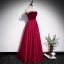 Chic / Beautiful Burgundy Dancing Prom Dresses 2020 A-Line / Princess Off-The-Shoulder Short Sleeve Spotted Tulle Floor-Length / Long Ruffle Formal Dresses