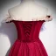 Chic / Beautiful Burgundy Dancing Prom Dresses 2020 A-Line / Princess Off-The-Shoulder Short Sleeve Spotted Tulle Floor-Length / Long Ruffle Formal Dresses