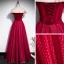 Chic / Beautiful Burgundy Dancing Prom Dresses 2020 A-Line / Princess Off-The-Shoulder Short Sleeve Spotted Tulle Floor-Length / Long Ruffle Formal Dresses