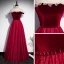 Chic / Beautiful Burgundy Dancing Prom Dresses 2020 A-Line / Princess Off-The-Shoulder Short Sleeve Spotted Tulle Floor-Length / Long Ruffle Formal Dresses