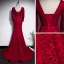 Vintage / Originale Rouge Dentelle Transparentes Robe De Soirée 2020 Trompette / Sirène Encolure Dégagée Gonflée Manches Longues Ceinture Longue Dos Nu Robe De Ceremonie