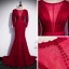 Vintage / Originale Rouge Dentelle Transparentes Robe De Soirée 2020 Trompette / Sirène Encolure Dégagée Gonflée Manches Longues Ceinture Longue Dos Nu Robe De Ceremonie