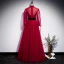 Vintage / Originale Rouge Dansant Robe De Bal 2020 Princesse Transparentes Col Haut Gonflée Manches Longues Perlage Ceinture Longue Volants Dos Nu Robe De Ceremonie