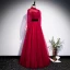 Vintage / Originale Rouge Dansant Robe De Bal 2020 Princesse Transparentes Col Haut Gonflée Manches Longues Perlage Ceinture Longue Volants Dos Nu Robe De Ceremonie