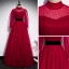 Vintage / Originale Rouge Dansant Robe De Bal 2020 Princesse Transparentes Col Haut Gonflée Manches Longues Perlage Ceinture Longue Volants Dos Nu Robe De Ceremonie