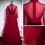 Vintage / Originale Rouge Dansant Robe De Bal 2020 Princesse Transparentes Col Haut Gonflée Manches Longues Perlage Ceinture Longue Volants Dos Nu Robe De Ceremonie
