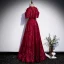 Chic / Beautiful Burgundy Evening Dresses  2020 A-Line / Princess High Neck Sleeveless Beading Glitter Polyester Floor-Length / Long Ruffle Formal Dresses