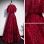 Chic / Beautiful Burgundy Evening Dresses  2020 A-Line / Princess High Neck Sleeveless Beading Glitter Polyester Floor-Length / Long Ruffle Formal Dresses