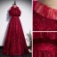 Chic / Beautiful Burgundy Evening Dresses  2020 A-Line / Princess High Neck Sleeveless Beading Glitter Polyester Floor-Length / Long Ruffle Formal Dresses