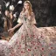 Flower Fairy Champagne Evening Dresses  2020 A-Line / Princess Scoop Neck Bell sleeves Flower Embroidered Sweep Train Ruffle Backless Formal Dresses