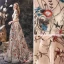 Flower Fairy Champagne Evening Dresses  2020 A-Line / Princess Scoop Neck Bell sleeves Flower Embroidered Sweep Train Ruffle Backless Formal Dresses