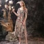 Flower Fairy Champagne Homecoming Graduation Dresses 2020 A-Line / Princess V-Neck Short Sleeve Flower Embroidered Tea-length Ruffle Backless Formal Dresses