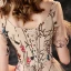 Flower Fairy Champagne Homecoming Graduation Dresses 2020 A-Line / Princess V-Neck Short Sleeve Flower Embroidered Tea-length Ruffle Backless Formal Dresses