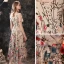 Flower Fairy Champagne Homecoming Graduation Dresses 2020 A-Line / Princess V-Neck Short Sleeve Flower Embroidered Tea-length Ruffle Backless Formal Dresses