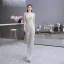 Sparkly Sølv Paljetter Jumpsuit  2020 V-Hals Uten Ermer Lange Ryggløse Formelle Kjoler