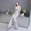 Sparkly Sølv Paljetter Jumpsuit  2020 V-Hals Uten Ermer Lange Ryggløse Formelle Kjoler