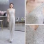Sparkly Sølv Paljetter Jumpsuit  2020 V-Hals Uten Ermer Lange Ryggløse Formelle Kjoler