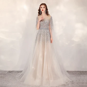 Luxe Champagne Transparentes Robe De Soirée 2020 Princesse Encolure Dégagée Sans Manches Paillettes Perlage Faux Diamant Train De Balayage Robe De Ceremonie