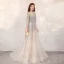 Luxury / Gorgeous Champagne See-through Evening Dresses  2020 A-Line / Princess Scoop Neck Sleeveless Sequins Beading Rhinestone Sweep Train Formal Dresses