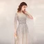 Luxury / Gorgeous Champagne See-through Evening Dresses  2020 A-Line / Princess Scoop Neck Sleeveless Sequins Beading Rhinestone Sweep Train Formal Dresses