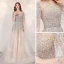 Luxury / Gorgeous Champagne See-through Evening Dresses  2020 A-Line / Princess Scoop Neck Sleeveless Sequins Beading Rhinestone Sweep Train Formal Dresses