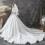 Modest / Simple Ivory Satin Bridal Wedding Dresses 2020 Ball Gown Off-The-Shoulder Short Sleeve Backless Chapel Train