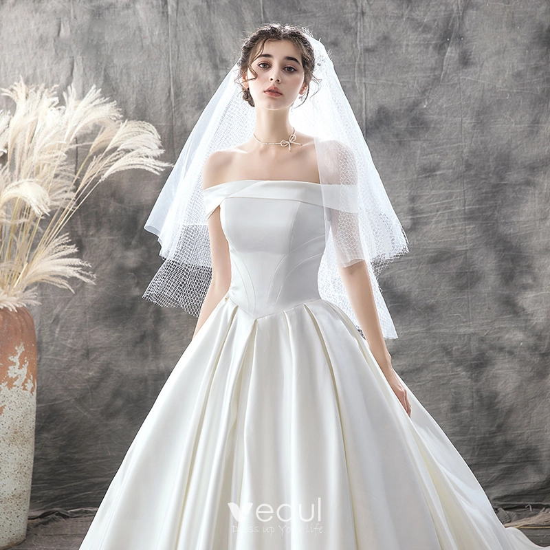  Chokoluy Short Ball Gown Wedding Dresses Half Sleeves Satin  Tulle Elegant Simple Bride Dress Lace Up Back (Color : White, Size :  Medium) : Clothing, Shoes & Jewelry