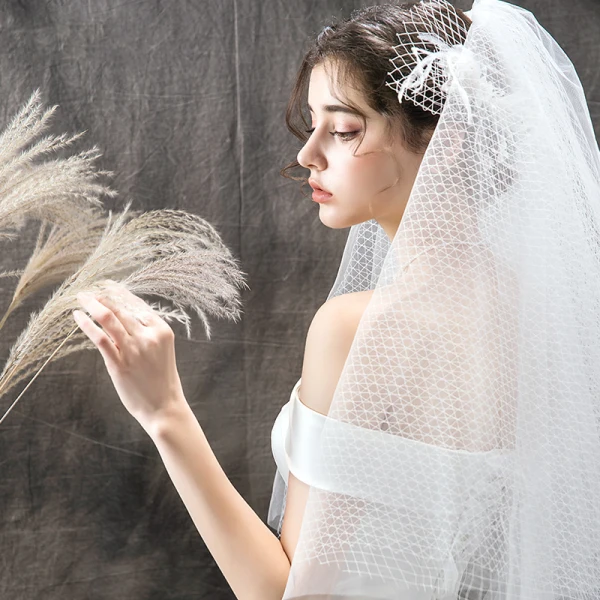 Modest / Simple Ivory Satin Bridal Wedding Dresses 2020 Ball Gown Off-The-Shoulder Short Sleeve Backless Chapel Train