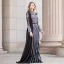 Luxe Noire Transparentes Robe De Soirée 2020 Gaine / Ajustement Col Haut Manches Longues Faux Diamant Perlage Longue Volants Robe De Ceremonie
