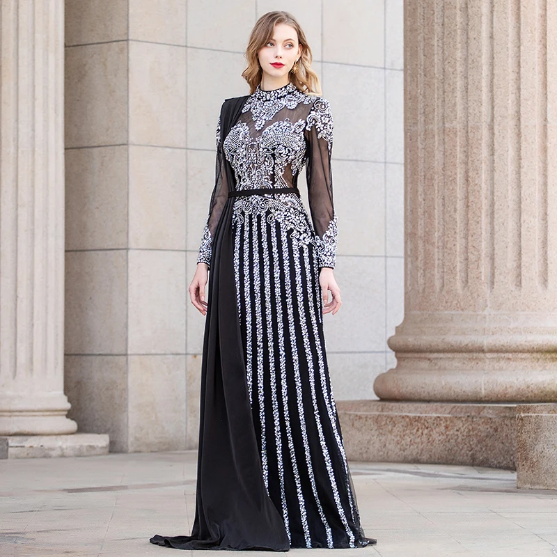 knee length dresses for ladies Luxury Beaded Lilac A-Line Long Evening Dress SS329 – Sharon Said main image 1