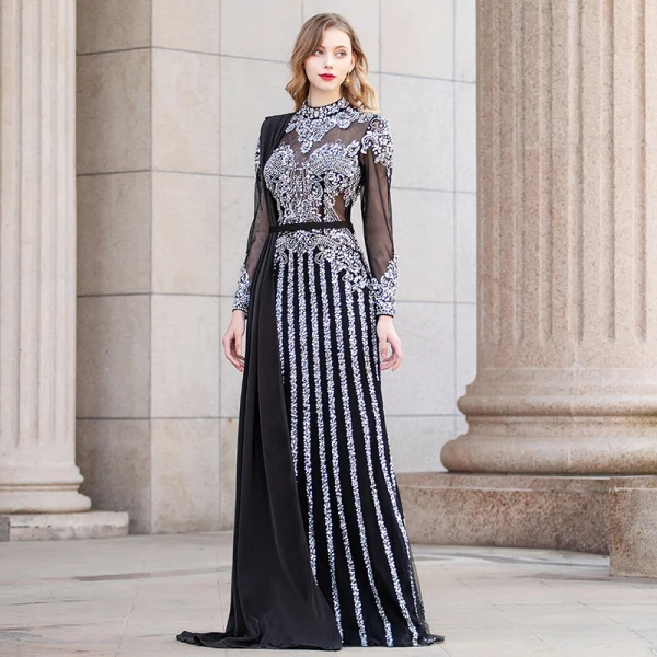 designer evening dresses 2020 Yissang One Shoulder Wrap Split Thigh Sequin Formal Dress Medium Black –  Mega Mart Center