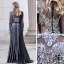 Luxe Noire Transparentes Robe De Soirée 2020 Gaine / Ajustement Col Haut Manches Longues Faux Diamant Perlage Longue Volants Robe De Ceremonie