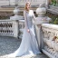 Luxe Gris Transparentes Robe De Soirée 2020 Princesse Col v profond Manches Longues Faux Diamant Perlage Longue Volants Robe De Ceremonie