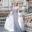 Luxe Gris Transparentes Robe De Soirée 2020 Princesse Col v profond Manches Longues Faux Diamant Perlage Longue Volants Robe De Ceremonie
