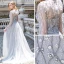 Luxe Gris Transparentes Robe De Soirée 2020 Princesse Col v profond Manches Longues Faux Diamant Perlage Longue Volants Robe De Ceremonie