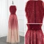 Luxury / Gorgeous Burgundy Gradient-Color Champagne Red Carpet Evening Dresses  2020 A-Line / Princess Scoop Neck Sleeveless Beading Sequins Floor-Length / Long Ruffle Formal Dresses