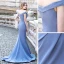 Sexy Océan Bleu Robe De Soirée 2020 Trompette / Sirène Col v profond De l'épaule Manches Courtes Fendue devant Train De Balayage Volants Dos Nu Robe De Ceremonie