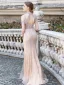 Haut de Gamme Champagne Transparentes Tapis rouge Robe De Soirée 2020 Trompette / Sirène Col v profond Sans Manches Perlage Faux Diamant Train De Balayage Volants Dos Nu Robe De Ceremonie