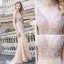 Haut de Gamme Champagne Transparentes Tapis rouge Robe De Soirée 2020 Trompette / Sirène Col v profond Sans Manches Perlage Faux Diamant Train De Balayage Volants Dos Nu Robe De Ceremonie