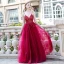 Sexy Burgundy Prom Dresses 2020 A-Line / Princess Spaghetti Straps Sleeveless Rhinestone Beading Split Front Floor-Length / Long Ruffle Backless Formal Dresses