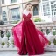 Sexy Burgundy Prom Dresses 2020 A-Line / Princess Spaghetti Straps Sleeveless Rhinestone Beading Split Front Floor-Length / Long Ruffle Backless Formal Dresses