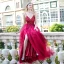 Sexy Burgundy Prom Dresses 2020 A-Line / Princess Spaghetti Straps Sleeveless Rhinestone Beading Split Front Floor-Length / Long Ruffle Backless Formal Dresses