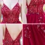 Sexy Burgundy Prom Dresses 2020 A-Line / Princess Spaghetti Straps Sleeveless Rhinestone Beading Split Front Floor-Length / Long Ruffle Backless Formal Dresses
