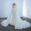 Luxe Blanche Transparentes La Mariée Robe De Mariée 2020 Trompette / Sirène Encolure Carrée Manches Longues Dos Nu Fait main Perlage Perle Tribunal Train Volants