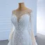Luxe Blanche Transparentes La Mariée Robe De Mariée 2020 Trompette / Sirène Encolure Carrée Manches Longues Dos Nu Fait main Perlage Perle Tribunal Train Volants