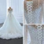Luxe Blanche Transparentes La Mariée Robe De Mariée 2020 Trompette / Sirène Encolure Carrée Manches Longues Dos Nu Fait main Perlage Perle Tribunal Train Volants