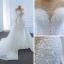 Luxe Blanche Transparentes La Mariée Robe De Mariée 2020 Trompette / Sirène Encolure Carrée Manches Longues Dos Nu Fait main Perlage Perle Tribunal Train Volants