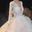 Illusion Champagne La Mariée Robe De Mariée 2020 Robe Boule Transparentes Col v profond Manches Longues Dos Nu Appliques En Dentelle Perlage Noeud Ceinture Glitter Tulle Cathedral Train Volants